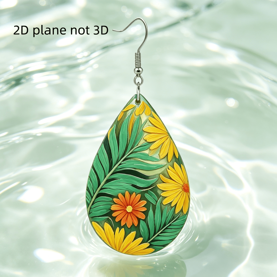 Women's Tropical Floral Teardrop Dangle Earrings, Boho Summer Gift
